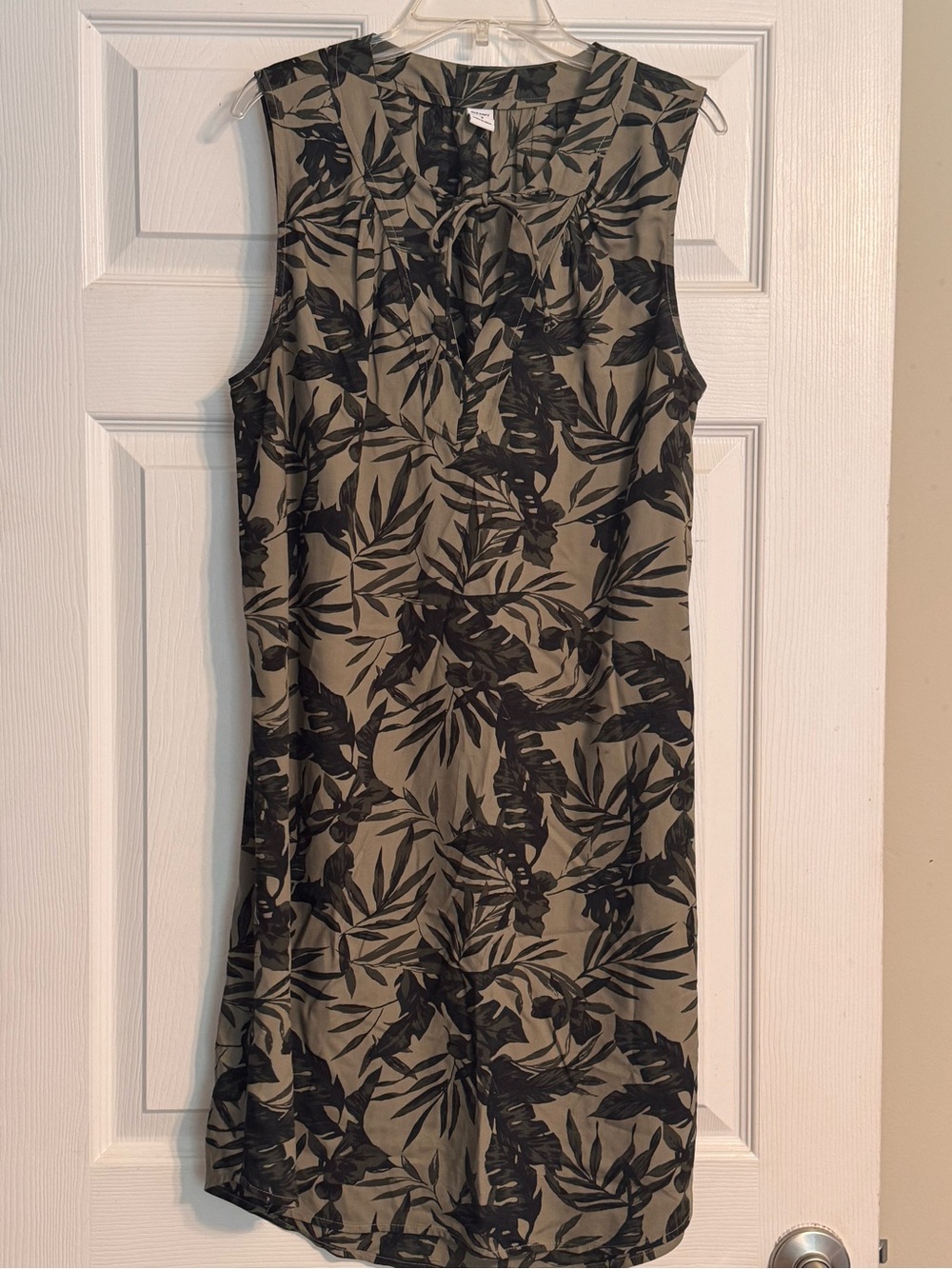 Old Navy Black Green Banana Palm Leaf Tropical Summer Beach Shift Dress Small